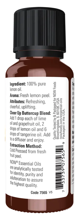 Now Foods Aceite Esencial de Limon  Puro 30ml  Colombia Lemon oil etiquta