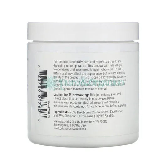Now Manteca de Cacao con Jojoba 192ml Puro y Organico Colombia etiqueta atras