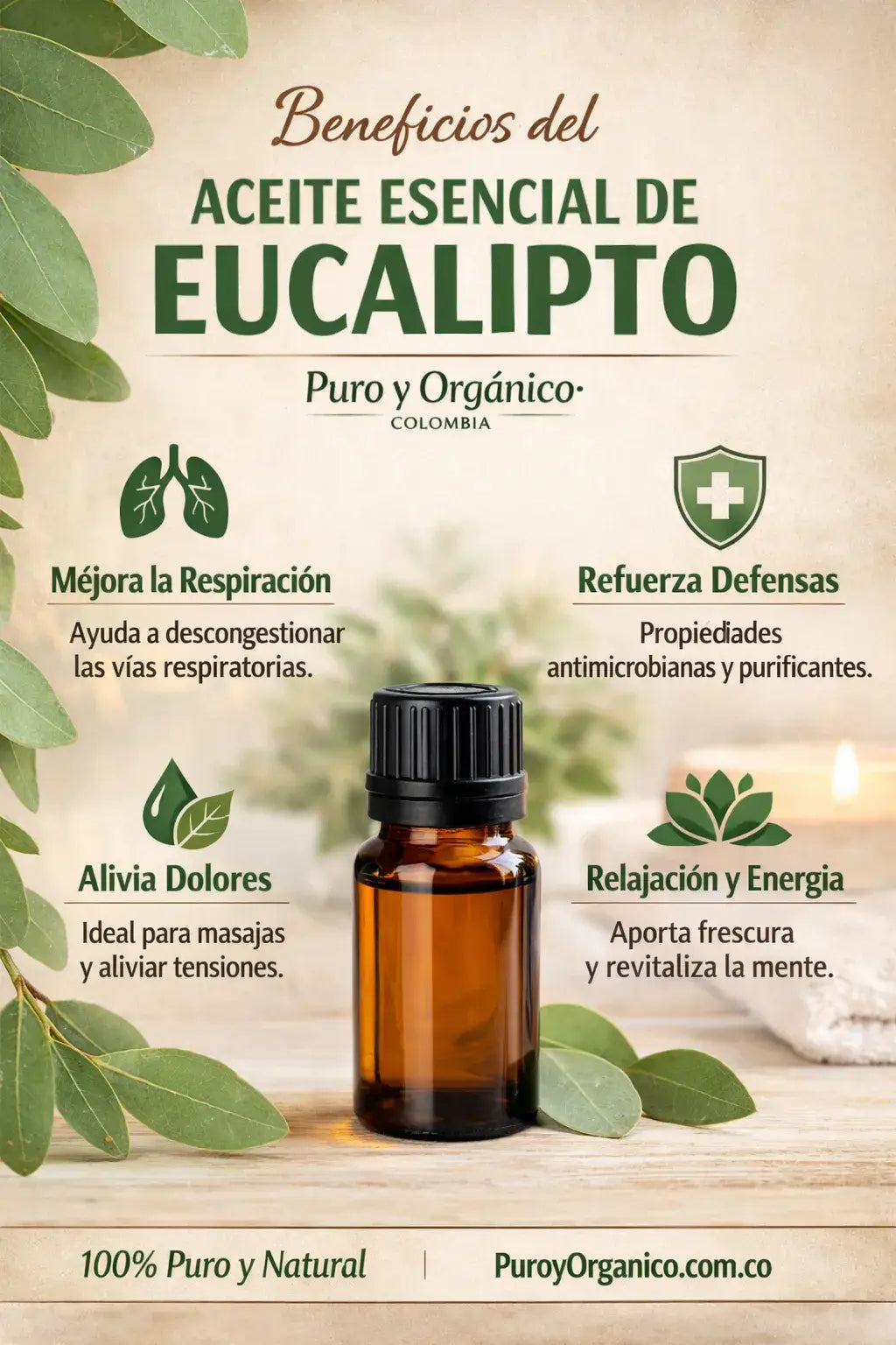 beneficios aceite de eucalipto en tienda Puro y Organico Colombia
