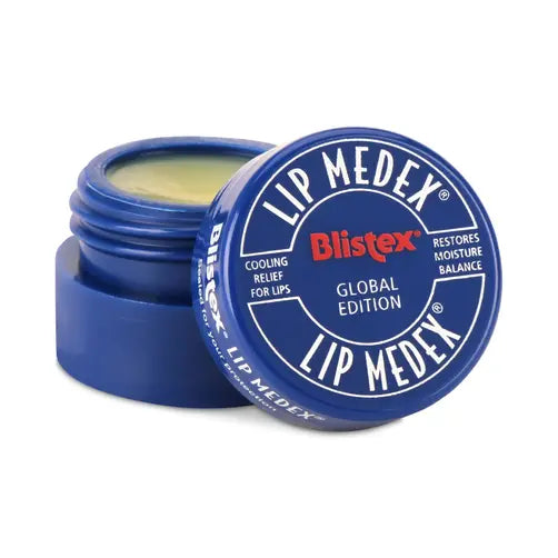Balsamo labial Blistex Lip Medex edicion global en envase azul para alivio y humectacion