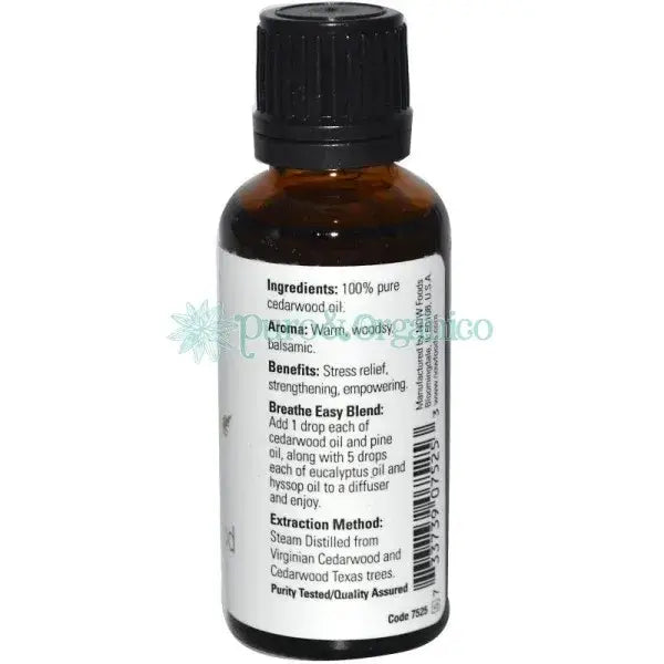 Now Foods Aceite Esencial de Arbol de Cedro Puro 100% 30ml Cedarwood Colombia etiqueta
