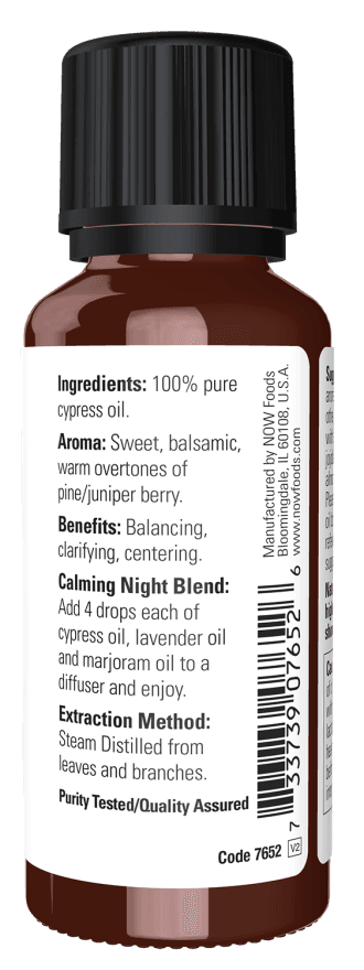 NOW Foods Aceite Esencial de Ciprés 30ml - Puro 100% Colombia etiqueta