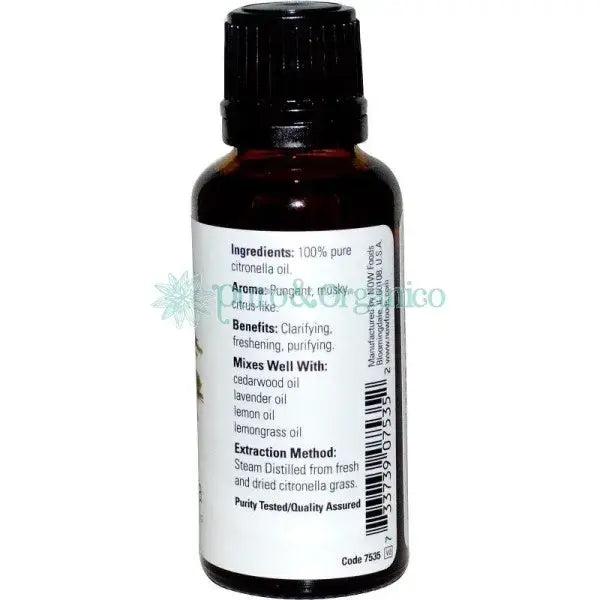 NOW Foods Aceite Esencial de Citronela 30ml - Puro y Orgánico Colombia etiqueta