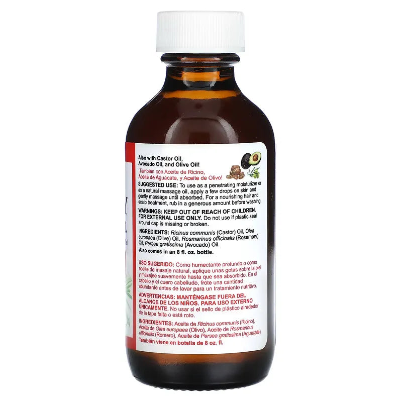 Botella de Aceite de Romero para el cabello De La Cruz en envase marrón con etiqueta blanca