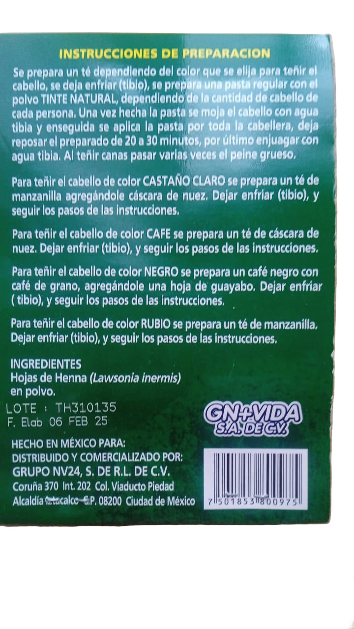 Henna Tinte Natural para Cabello 75g - 100% Vegetal Sin Químicos