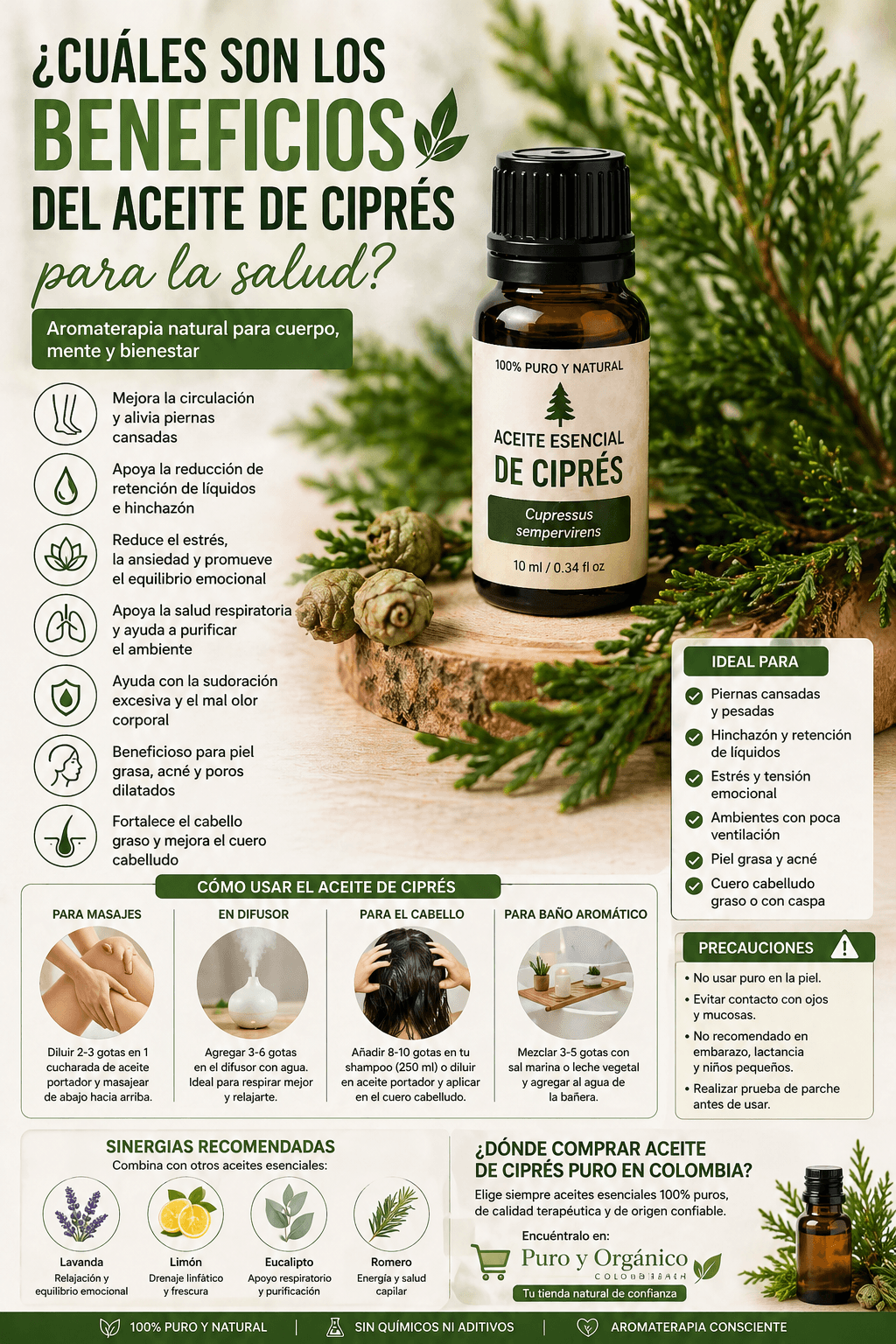 Aceite esencial de ciprés puro 100% para aromaterapia