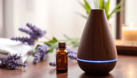 Aromatherapy diffuser with lavender essential oil in a spa