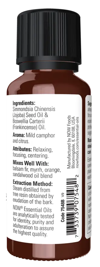 Now Foods Aceite Esencial De Incienso 30ml Frankincense Oil etiquta derecha
