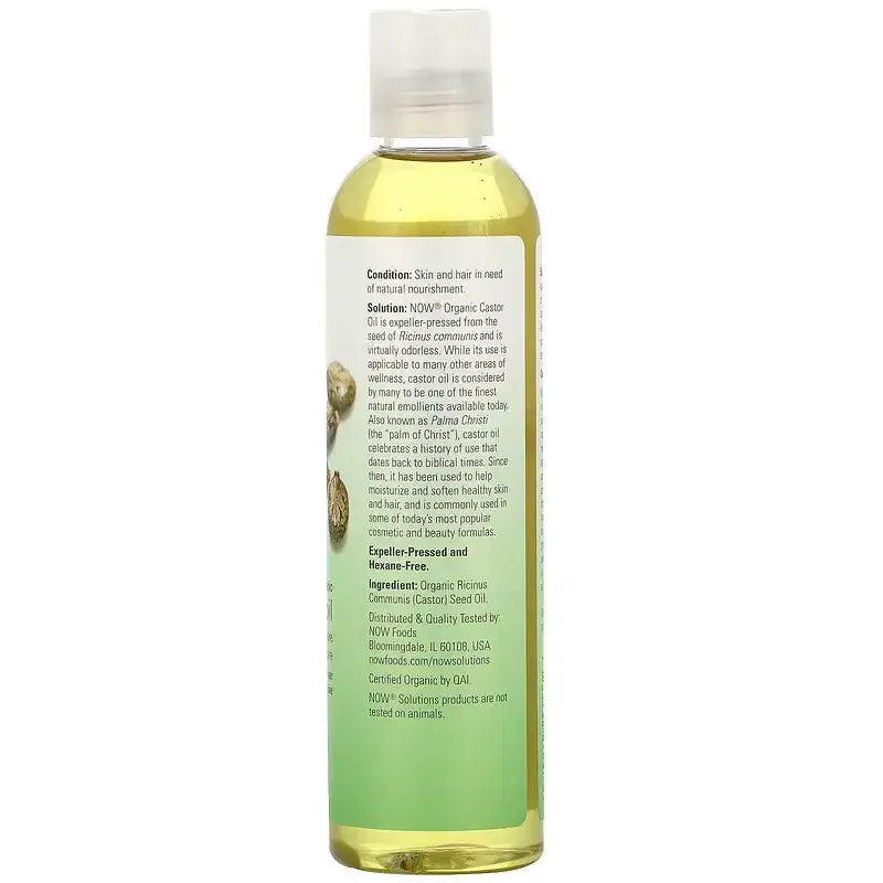 Etiqueta de Aceite de Ricino 237ml NOW Foods - Orgánico Certificado Castor Oil etiqueta