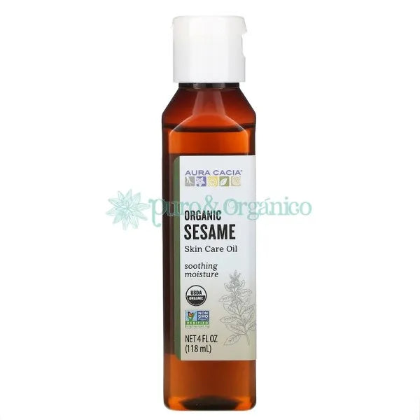 Aceite Organico de Sesamo Aura Cacia para cuidado de la piel en botella de 118 ml