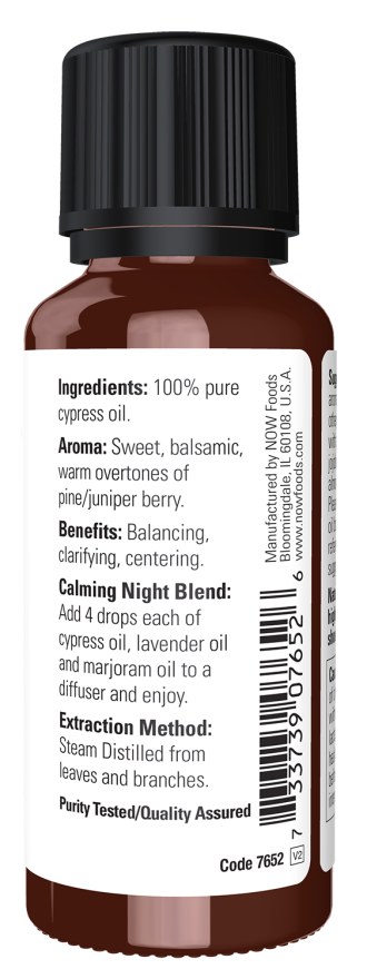 NOW Foods Aceite Esencial de Ciprés 30ml - Puro 100% Colombia etiqueta