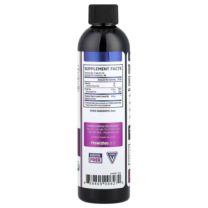 Zhou Aceite de semilla de comino negro orgánico Prensado en frío 240ml