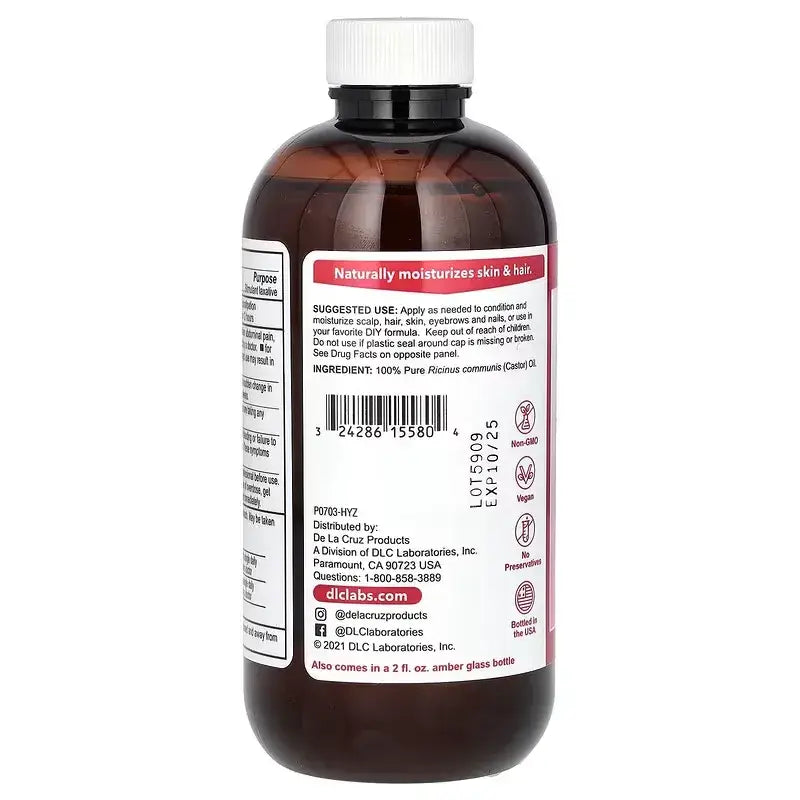 De la Cruz Aceite de Ricino Puro  236ml - Castor Oil Colombia etiqueta