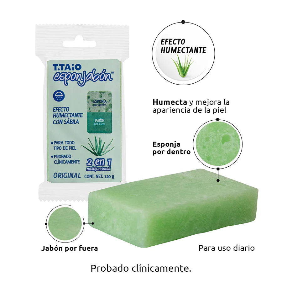 TTaio Esponjabon de Sábila 120g | Jabon + Esponja 2 en 1 | Hipoalergénico