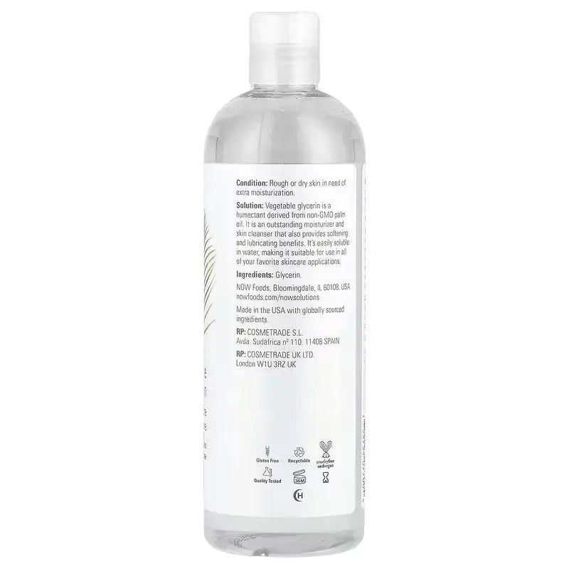 Glicerina vegetal pura NOW Solutions 476ml paraetiqueta atras