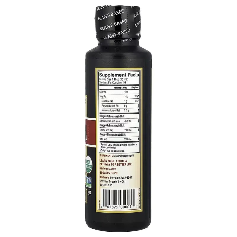 Barlean's Aceite de Lino 236ml (Prensado en Frio) Organico  Bogota Puro Flax oil etiqueta