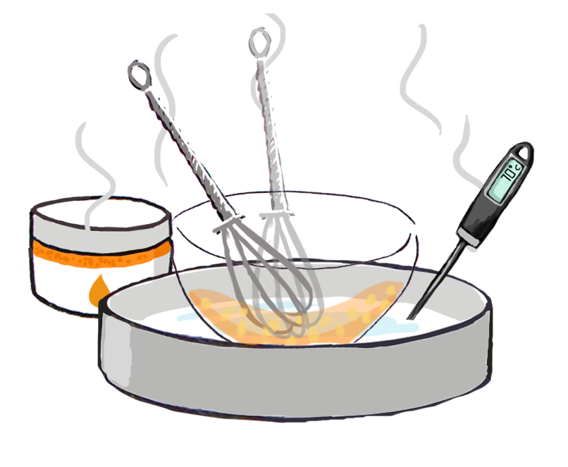 Ilustración de calentamiento indirecto de ingredientes para velas